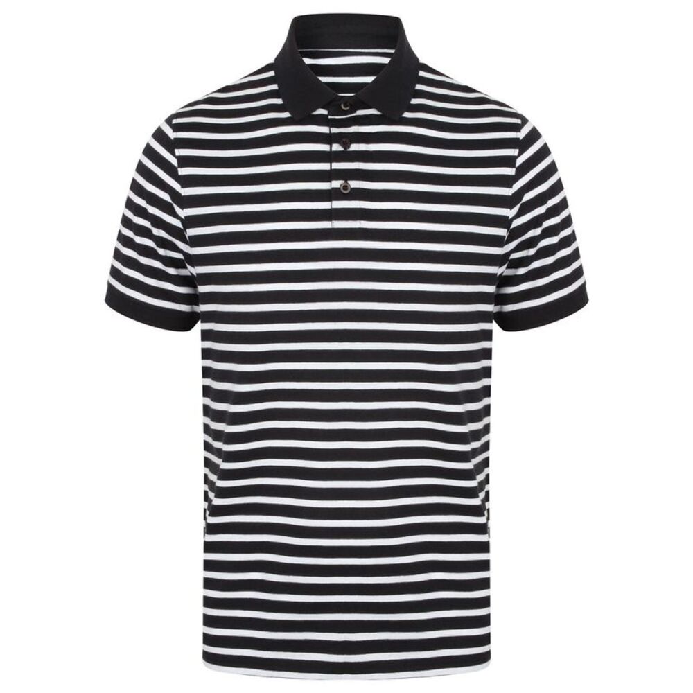 Front Row Mens Striped Jersey Polo Shirt / Navy/White